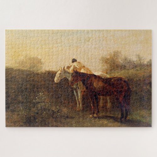 Rural Rendezvous Romantic Kiss on Horseback Jigsaw Puzzle