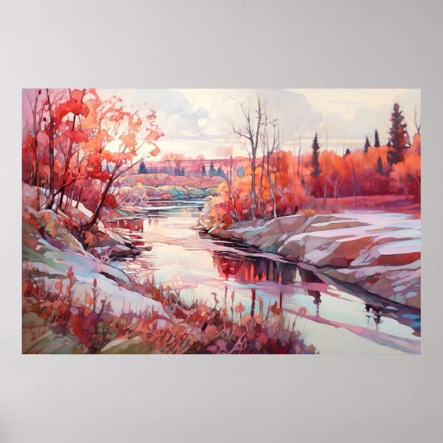Rural River Watercolor Painting  Poster (Front)