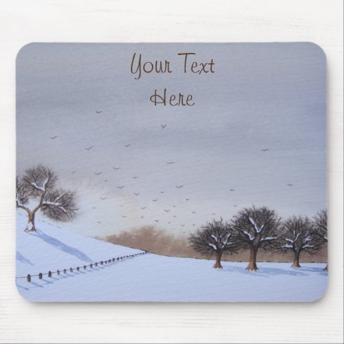 Rural rustic winter snow scene landscape mouse pad