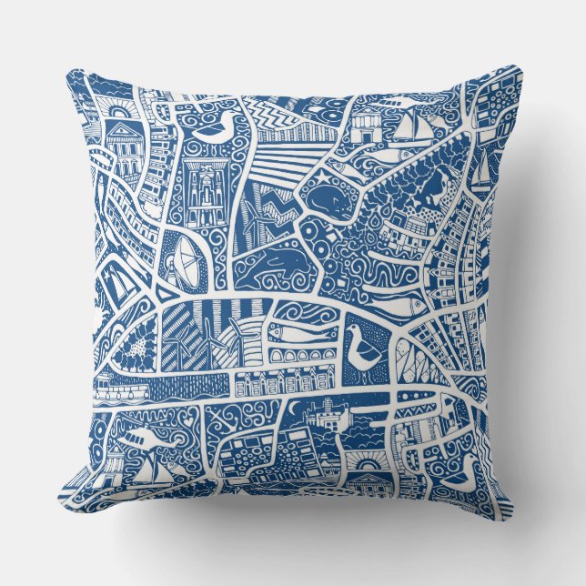 rural seaside living blue throw pillow (Front)