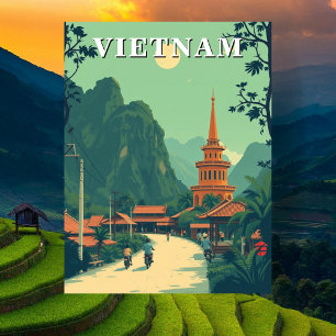 Rural Vietnam Travel Illustration Postcard