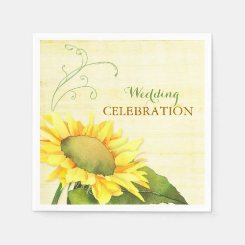 Rural Watercolor Sunflower Wedding Paper Napkins