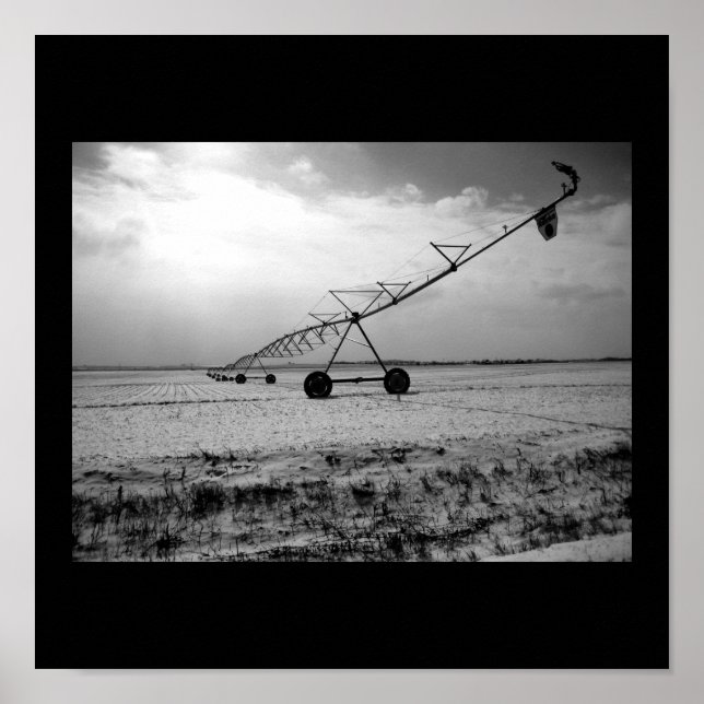 Rural Winter Farm Irrigation B&W Poster (Front)