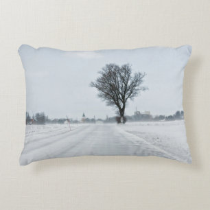 Rural winter road decorative pillow