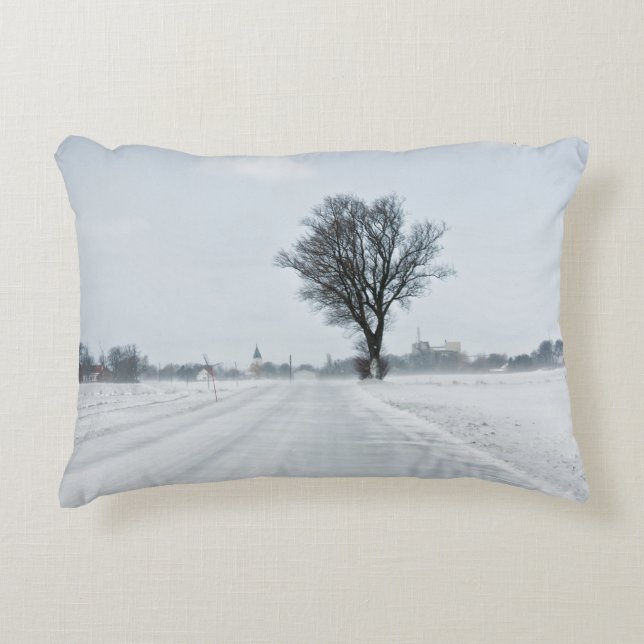 Rural winter road decorative pillow (Front)