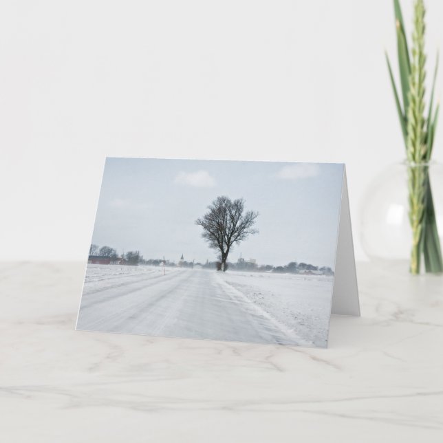 Rural winter road holiday card (Front)