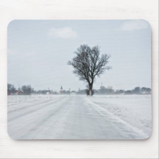 Rural winter road mouse pad