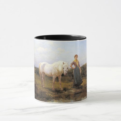 Rural Young Woman Taking a Horse to Water Mug