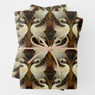 Rush Iris Crane Birds Gold Ivory Set Wrapping Paper Sheets