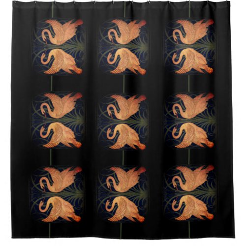 Rush Iris Crane Black Gold Swans Shower Curtain