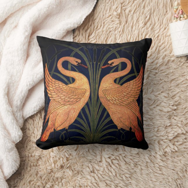  Rush Iris Crane Black Gold Throw Pillow (Blanket)