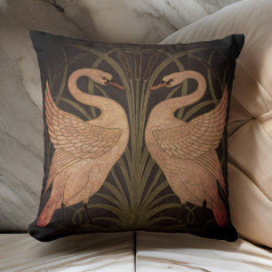 Rush Iris Crane Deep Brown Gold Throw Pillow