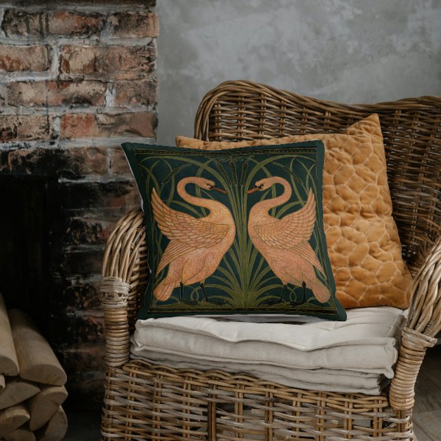  Rush Iris Crane Duo Green Gold Throw Pillow (Creator Uploaded)