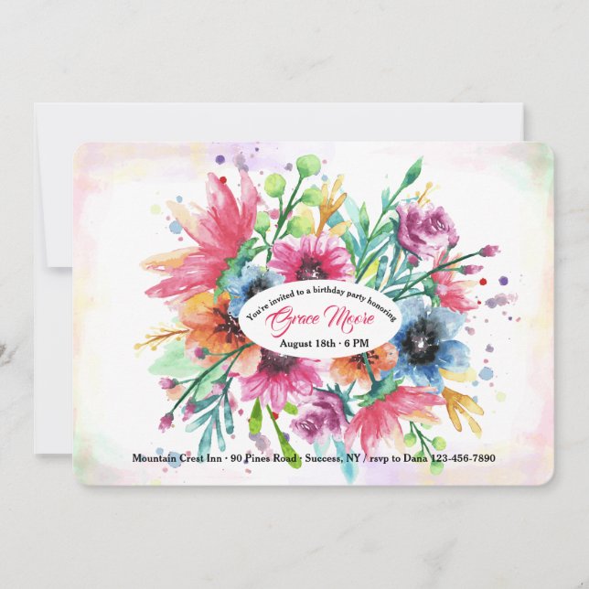Rush of Watercolor Flowers Invitation (Front)