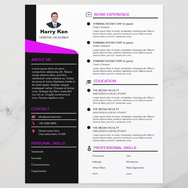 Rush Sorority Modern Resume Template Customizable  (Front)