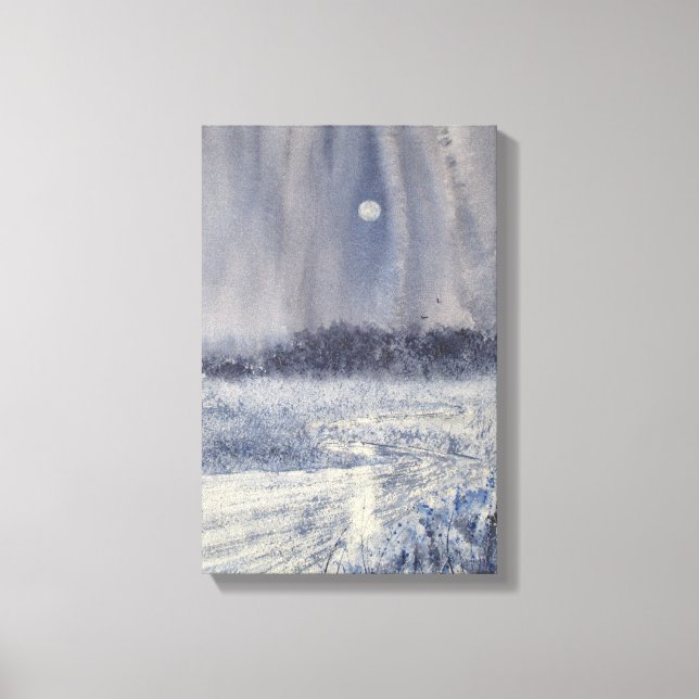Rushing Creek Under Moon Watercolor Print (Front)