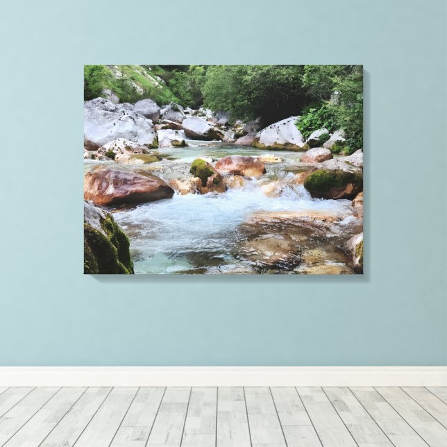 Rushing Mountain Rapids – Crystal River Stream Canvas Print (Insitu(Wood Floor))