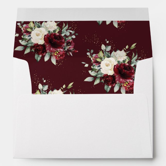 Rusic Chic Burgundy Ivory White Floral Wedding Envelope (Back (Bottom))