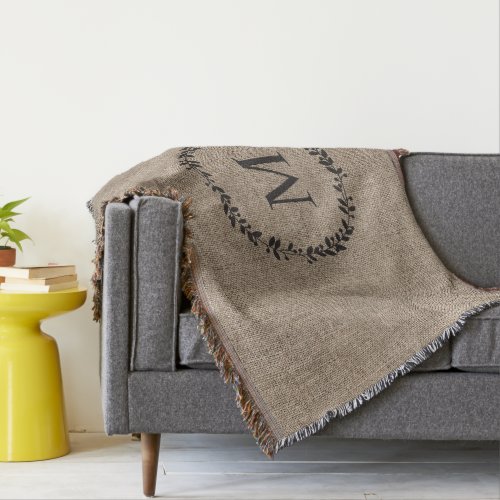 Rusic Laurel Wreath Farmhouse Style Monogrammed  Throw Blanket