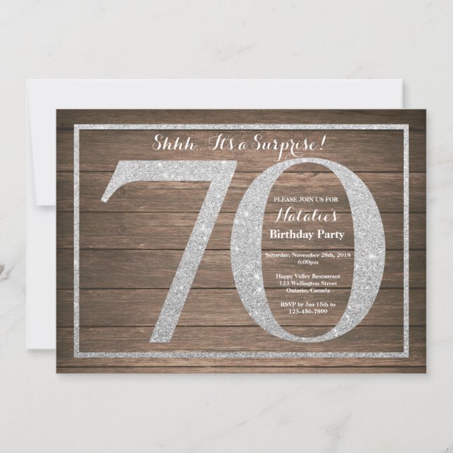 Rusic Surprise 70th Birthday Invitation Silver (Front)