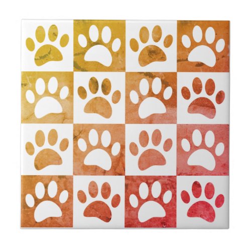 Rusitc Dog Paw Prints In Squares Decortative Ceramic Tile