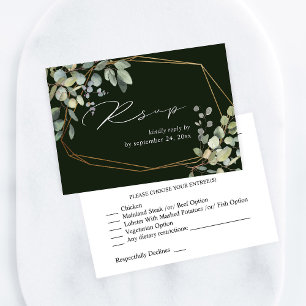 Rusitc Eucalyptus & Gold with Meal RSVP - Green Card