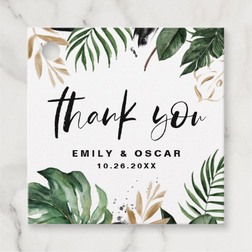 Rusitc Gold Foil Tropical Leaves Wedding Thank You Favor Tags