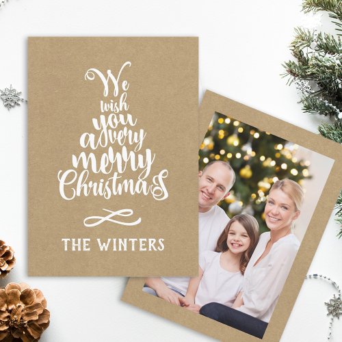 Rusitc Kraft Christmas Tree Lettering Photo Holiday Card