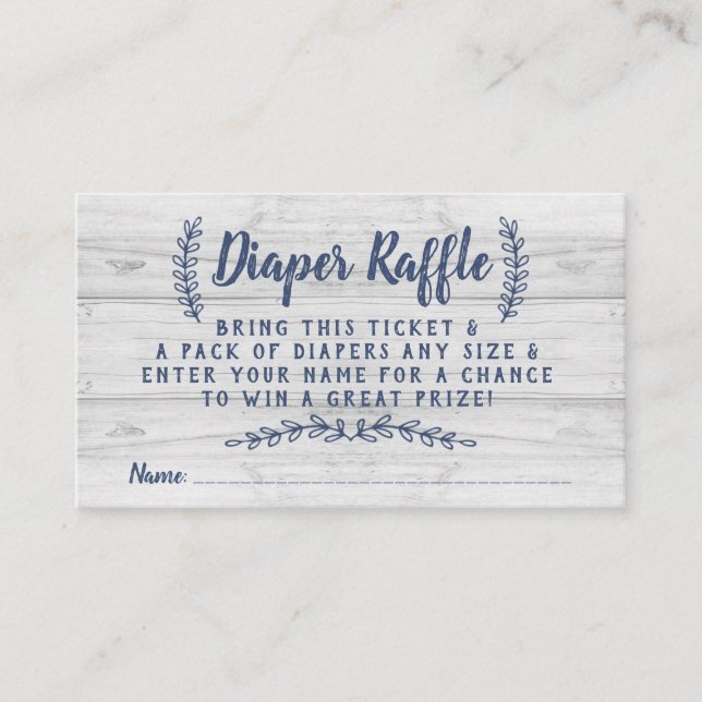 Rusitc Wood Diaper Raffle Ticket, Blue, Gray Enclosure Card (Front)