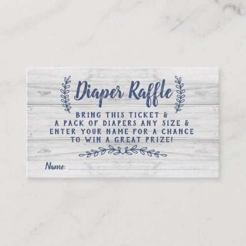 Rusitc Wood Diaper Raffle Ticket Blue Gray Enclosure Card