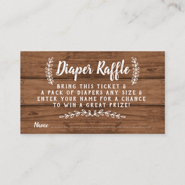 Rusitc Wood Diaper Raffle Ticket Enclosure Card (Front)