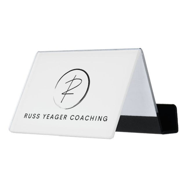 Russ Yeager Coaching Signature Logo Desk Business Card Holder (Angled Back)