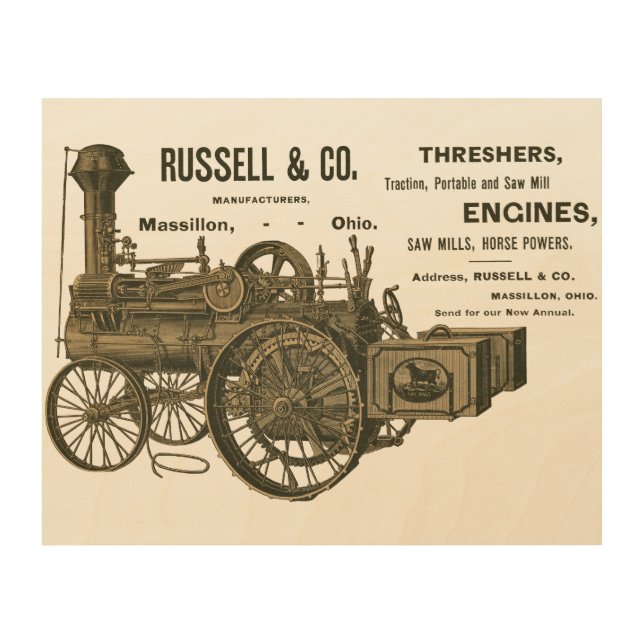 Russel and Co. Steam Traction Engine 1889 Farm Wood Wall Art (Front)