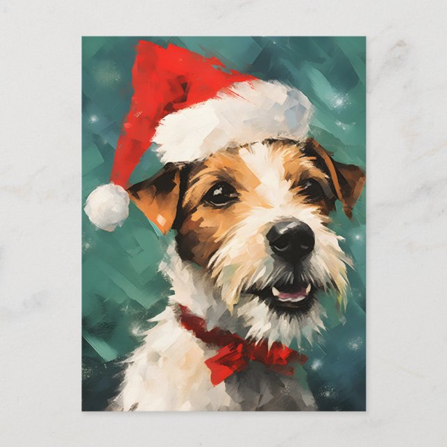 Russel Terrier Christmas brush painting artwork Postcard (Front)