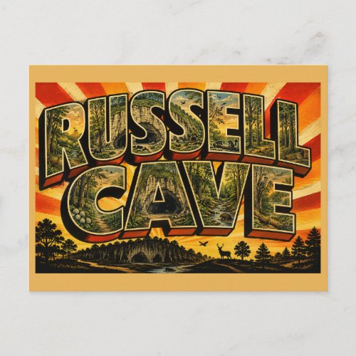 Russell Cave Alabama Cave Forest Vintage Art Postcard