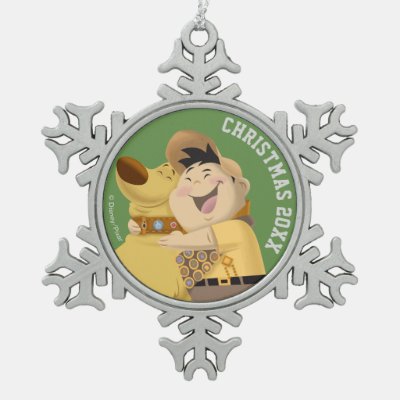 Russell hugging Dug - Pixar UP! Snowflake Pewter Christmas Ornament