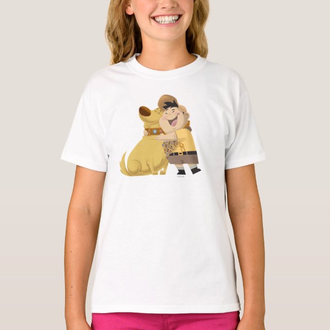 Russell hugging Dug - Pixar UP! T-Shirt (Front)