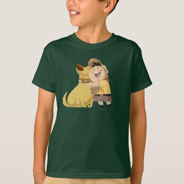 Russell hugging Dug - Pixar UP! T-Shirt (Front)