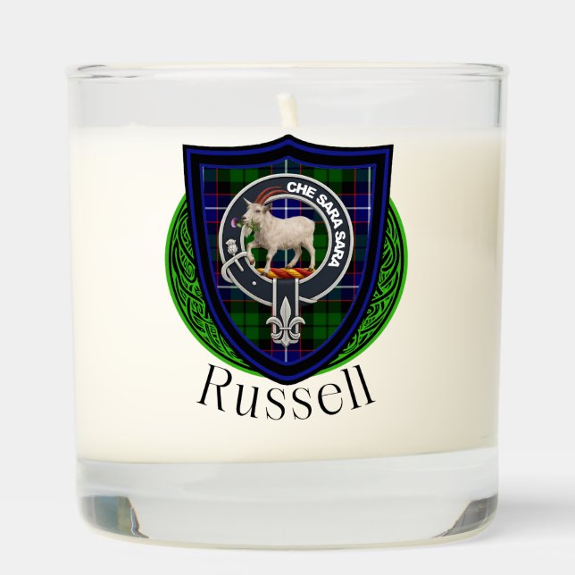 Russell Scottish Clan Tartan and Crest Scented Candle (Right)