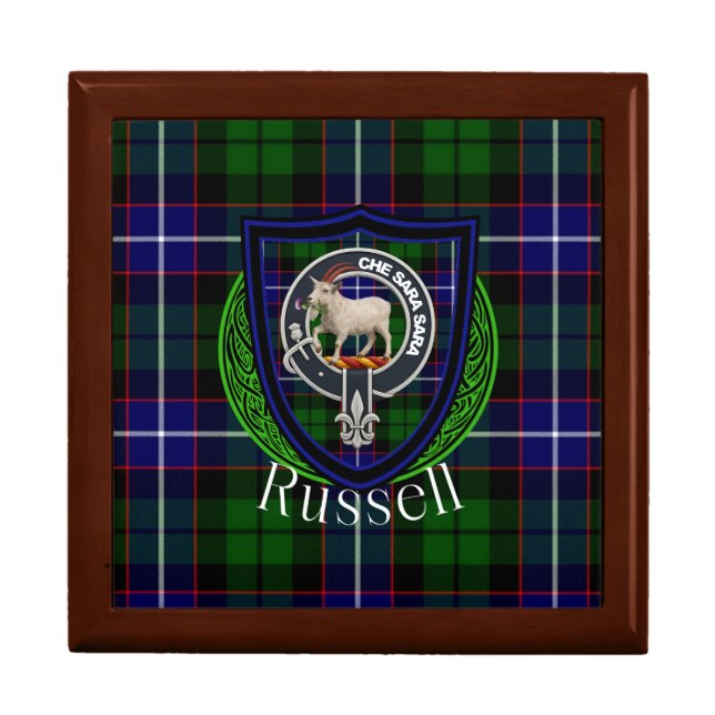Russell Scottish Clan Tartan & Crest Gift Box (Front)