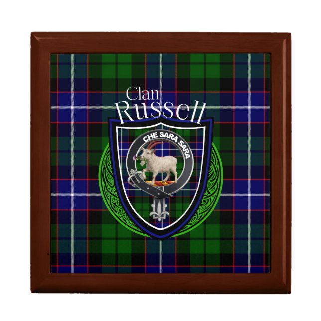 Russell Scottish Clan Tartan & Crest Gift Box (Front)