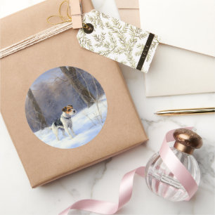 Russell Terrier Let It Snow Christmas Classic Round Sticker