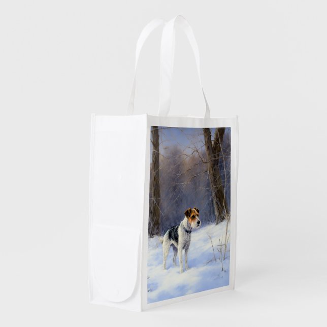 Russell Terrier Let It Snow Christmas Grocery Bag (Front Side)