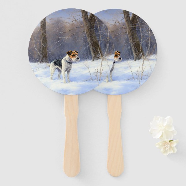 Russell Terrier Let It Snow Christmas Hand Fan (Front and Back)