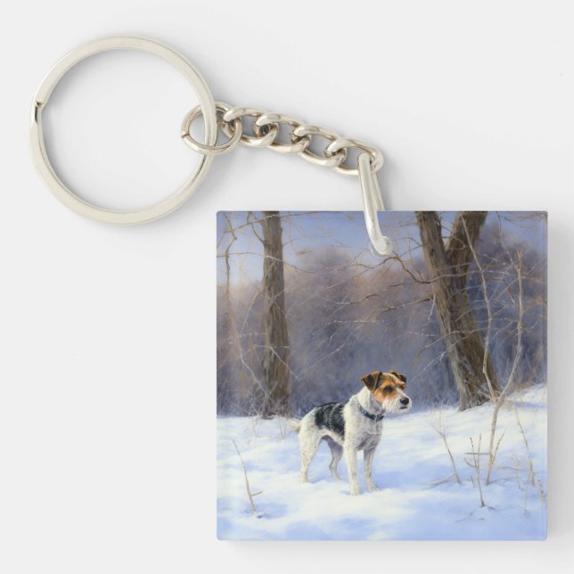 Russell Terrier Let It Snow Christmas Keychain (Front)