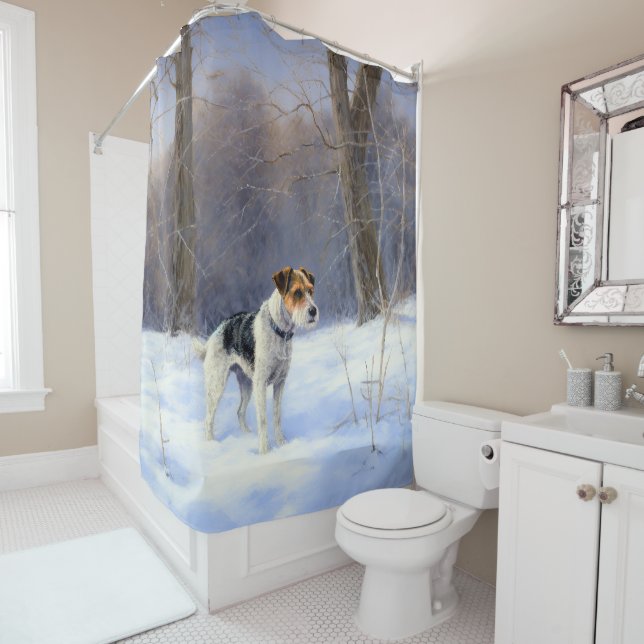 Russell Terrier Let It Snow Christmas Shower Curtain (In Situ)