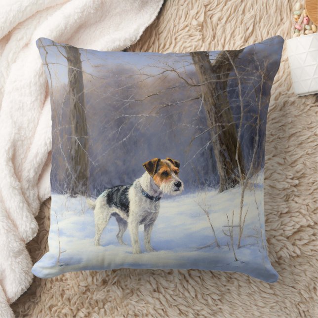 Russell Terrier Let It Snow Christmas Throw Pillow (Blanket)