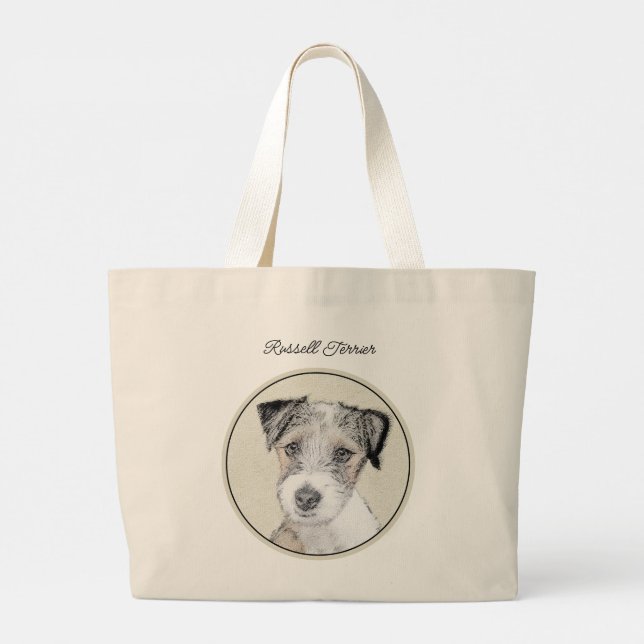 Russell Terrier Painting Rough Original Dog Art Large Tote Bag (Back)