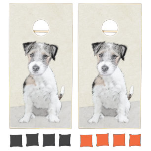 Russell Terrier Rough Painting - Original Dog Art Cornhole Set