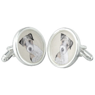 Russell Terrier Rough Painting - Original Dog Art Cufflinks